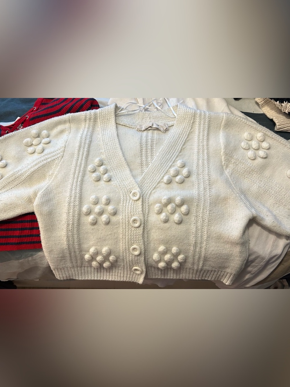 Cream Textured Button-Front Crop Cardigan